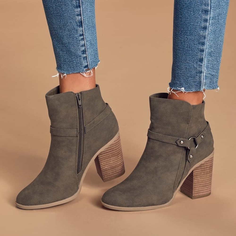 Lulu’s Marka Olive Green Nubuck Booties